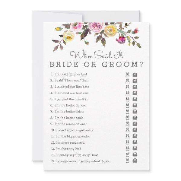 Simply Pretty Bridal Shower Who Said It Game Cards