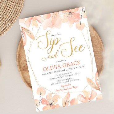 Sip and See baby girl, blush pink gold elegant