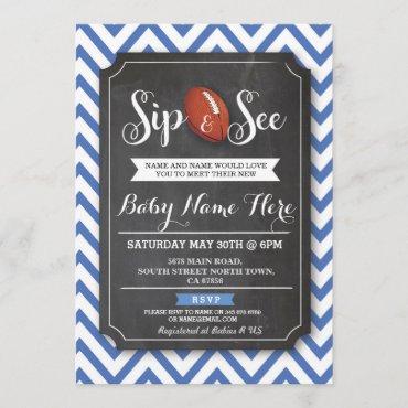 Sip and See Baby Shower Football Rugby Blue Boy