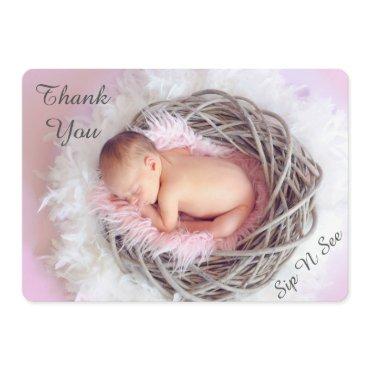 Sip and See Feather Nest Photo Baby Announcement