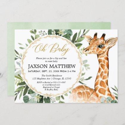 Sip and See Giraffe baby shower, meet and greet Invitation