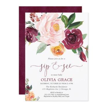 Sip and see girl blush pink burgundy fall