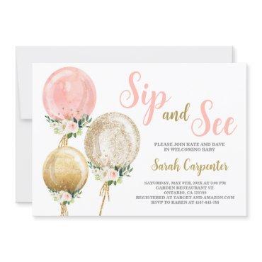 Sip and See pink balloons baby shower girl
