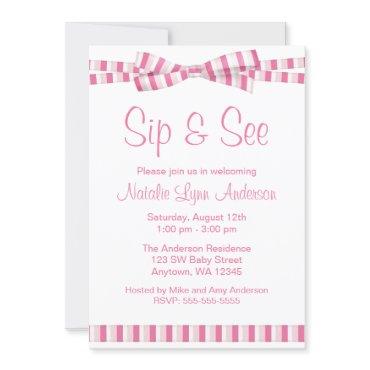 Sip and See Pink Stripe Ribbon Bow
