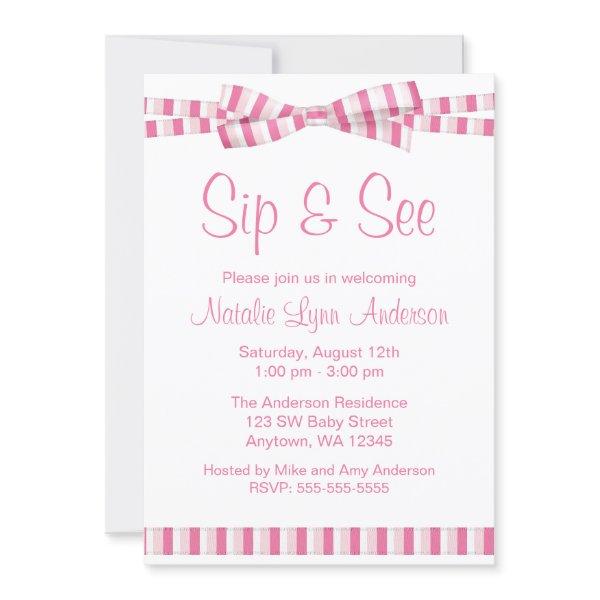 Sip and See Pink Stripe Ribbon Bow