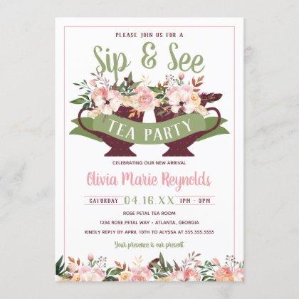 Sip and See Tea Party Baby Shower Invitation