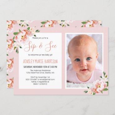 Sip & See Baby Girl Photo Blush Floral