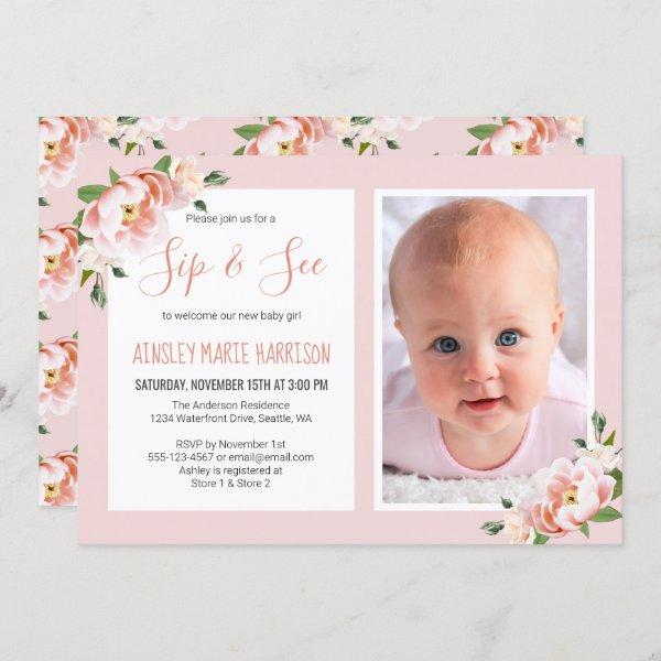 Sip & See Baby Girl Photo Blush Floral
