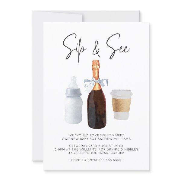 Sip & See Elegant Watercolor Blue Coffee Champagne