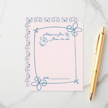 Sketched Cute Wavy Bow Frame Baby Shower Advice Enclosure Card