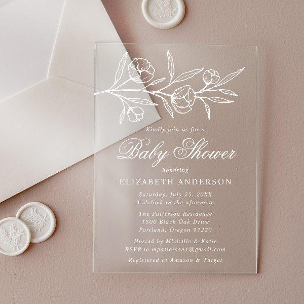 Sketched White Floral Baby Shower Acrylic