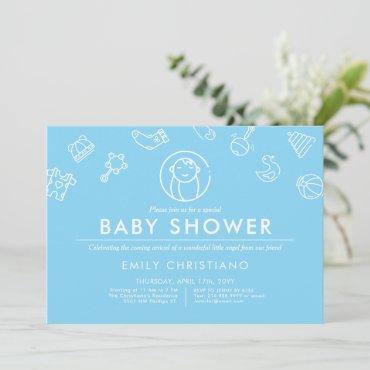 Sleeping Angel | Minimal Baby Shower Solid Blue Invitation