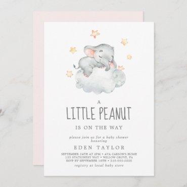 Sleeping Elephant Girl Little Peanut Baby Shower Invitation