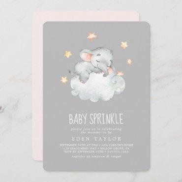 Sleeping Little Elephant Girl | Gray Baby Sprinkle Invitation