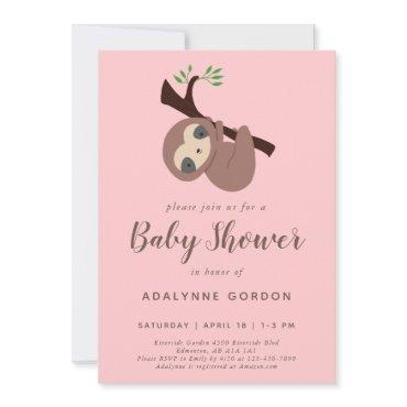 Sloth Baby Shower Girl Pink Brown Cute
