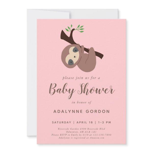 Sloth Baby Shower Girl Pink Brown Cute