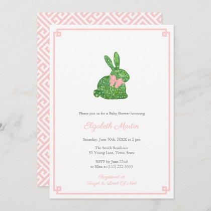 Smart Boxwood Bunny Rabbit Girl Baby Shower Party Invitation