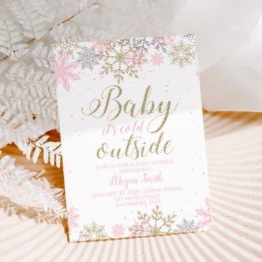 Snowflake Pink and Gold Glitter Winter