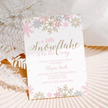 Snowflake Pink and Gold Glitter Winter