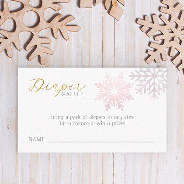 Snowflake Winter Baby Diaper Raffle - Pink & Gold Enclosure Card