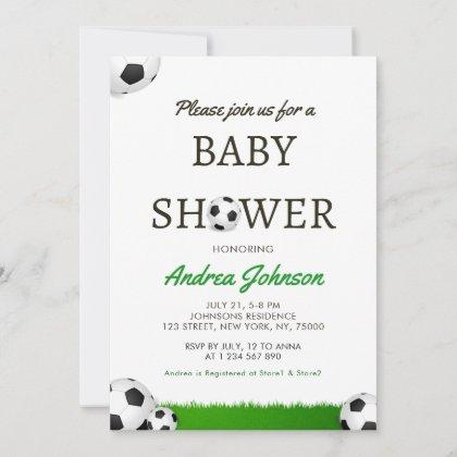 Soccer Balls & Grass Athletic Sports Baby Shower Save The Date