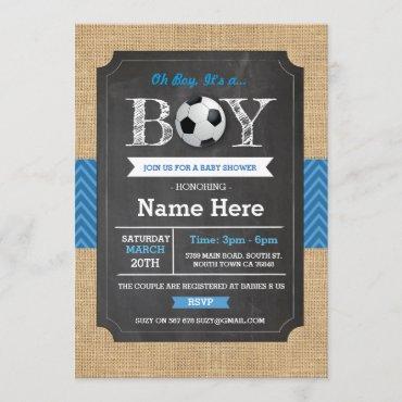 Soccer Blue Boy Baby Shower Football Invite