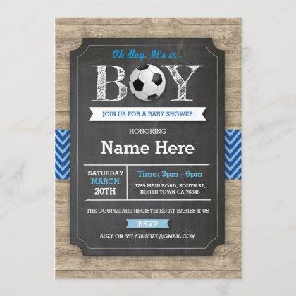 Soccer Blue Boy Baby Shower Football Invite