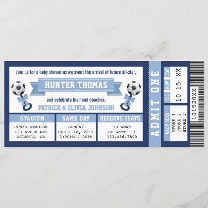 Soccer Ticket Baby Shower Invitation, Blue Invitation