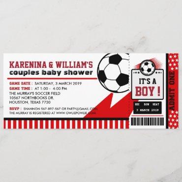 Soccer Ticket Pass Couples Baby Shower Invitation