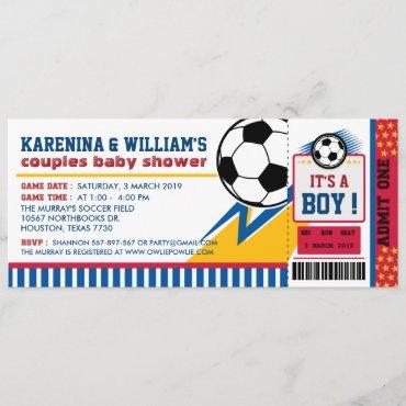 Soccer Ticket Pass Couples Baby Shower Invitation