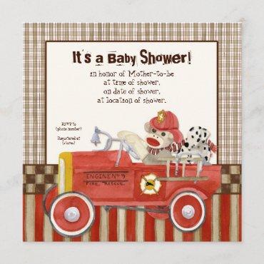 Sock Monkey, Fire Truck Boy Baby Shower Invitation