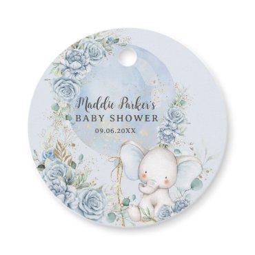 Soft Blue Floral Balloon Elephant Boy Baby Shower Favor Tags