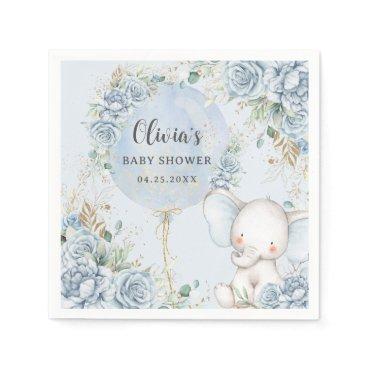 Soft Blue Floral Balloon Elephant Boy Baby Shower Napkins
