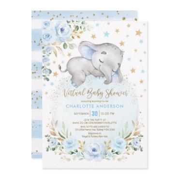 Soft Blue Gold Floral Elephant Virtual