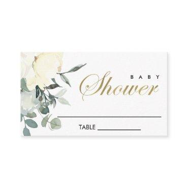 SOFT IVORY WHITE FLORAL WATERCOLOR BABY SHOWER PLACE CARD
