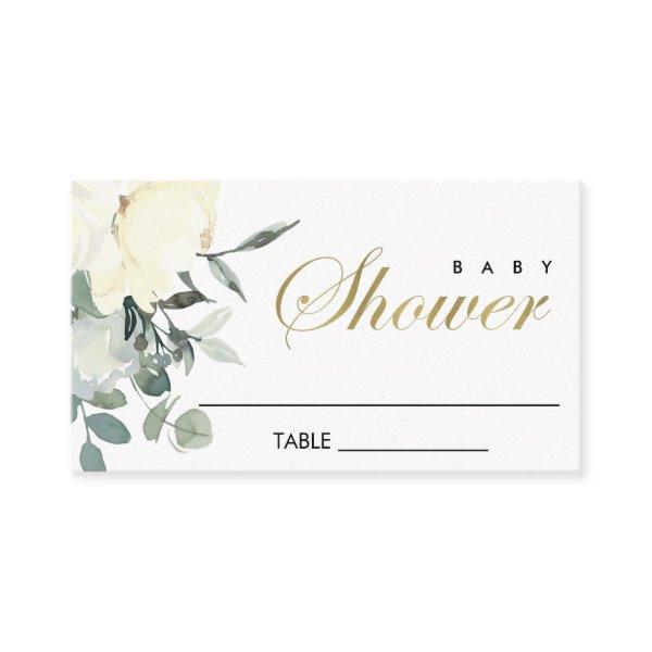 SOFT IVORY WHITE FLORAL WATERCOLOR BABY SHOWER PLACE CARD