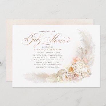 Soft Pastel Flowers and Pampas Grass Baby Shower Invitation