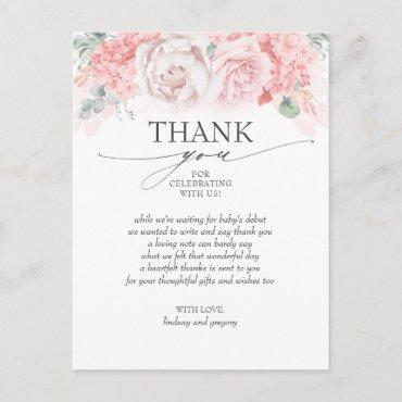 Soft Pink Flowers Baby Shower Thank You Postcard