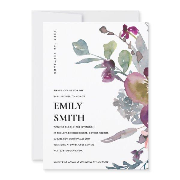 SOFT PURPLE LILAC FLORAL BABY SHOWER INVITE