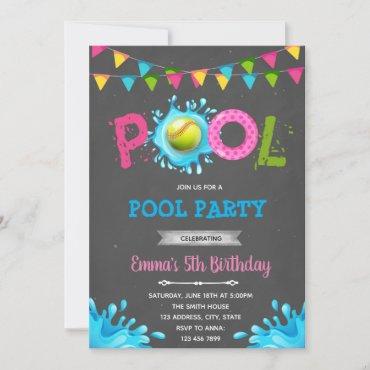 Softball pool party invitation