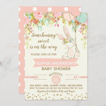 Somebunny Sweet Bunny Baby Shower Invitation