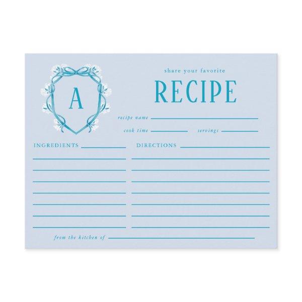 Something Blue Bridal Shower Recipe Floral Crest Enclosure Card