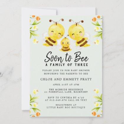 Soon to Bee a Family of Three Baby Shower Invitation