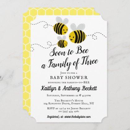Soon To Bee A Family Of Three | Baby Shower Invitation