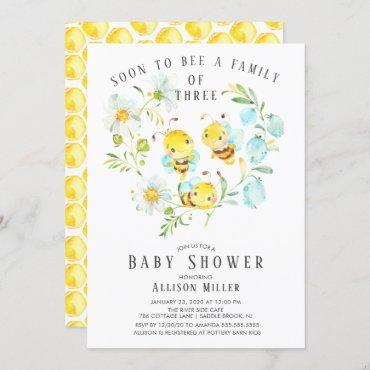 Soon to Bee Family of 3 Baby Shower Invitation