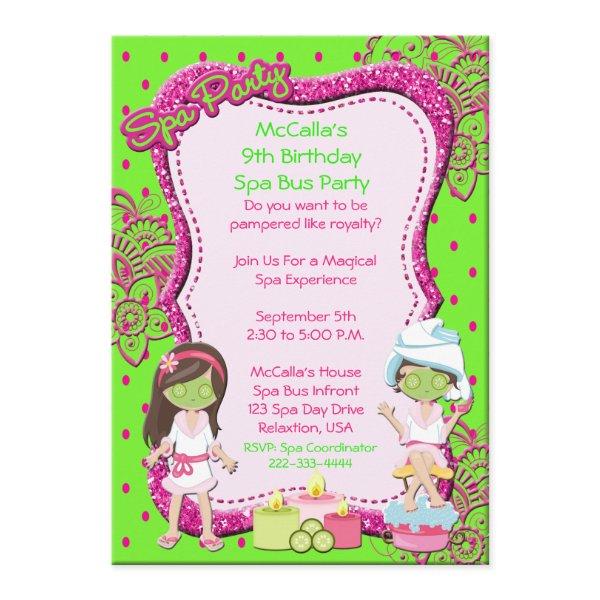 Spa Party Bus Birthday Party or Shower Invite