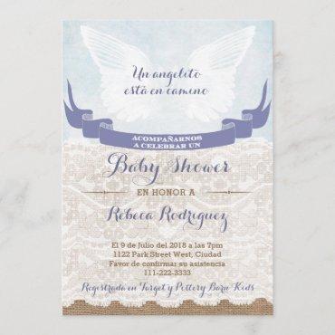 Spanish Baby Shower Invitation with Angel Wings