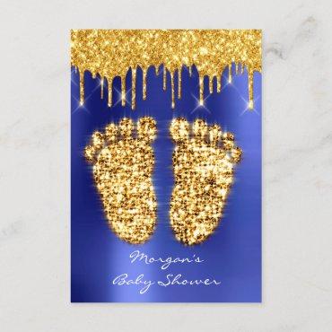 Spark Drips Gold Royal Blue Baby Shower Feet Boy Invitation
