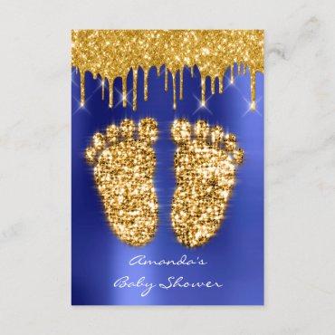 Spark Drips Gold Royal Blue Baby Shower Feet Invitation