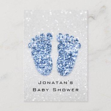 Spark Glitter Baby Shower Feet Blue Silver Spark Invitation